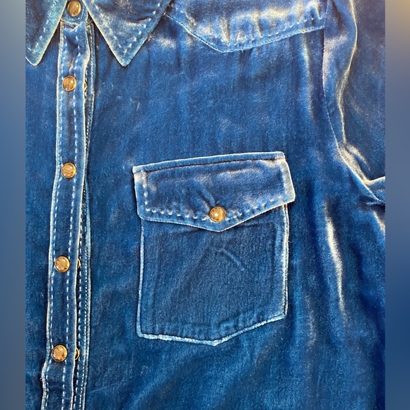 Sundance Blue Western Snap Velvet Shirt XS - Picture 4 of 11